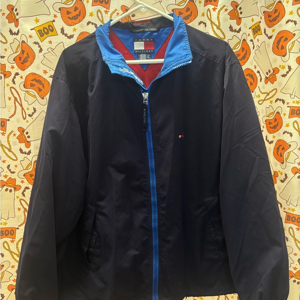 Tommy Hilfiger Men's Black Jacket with Blue Accents